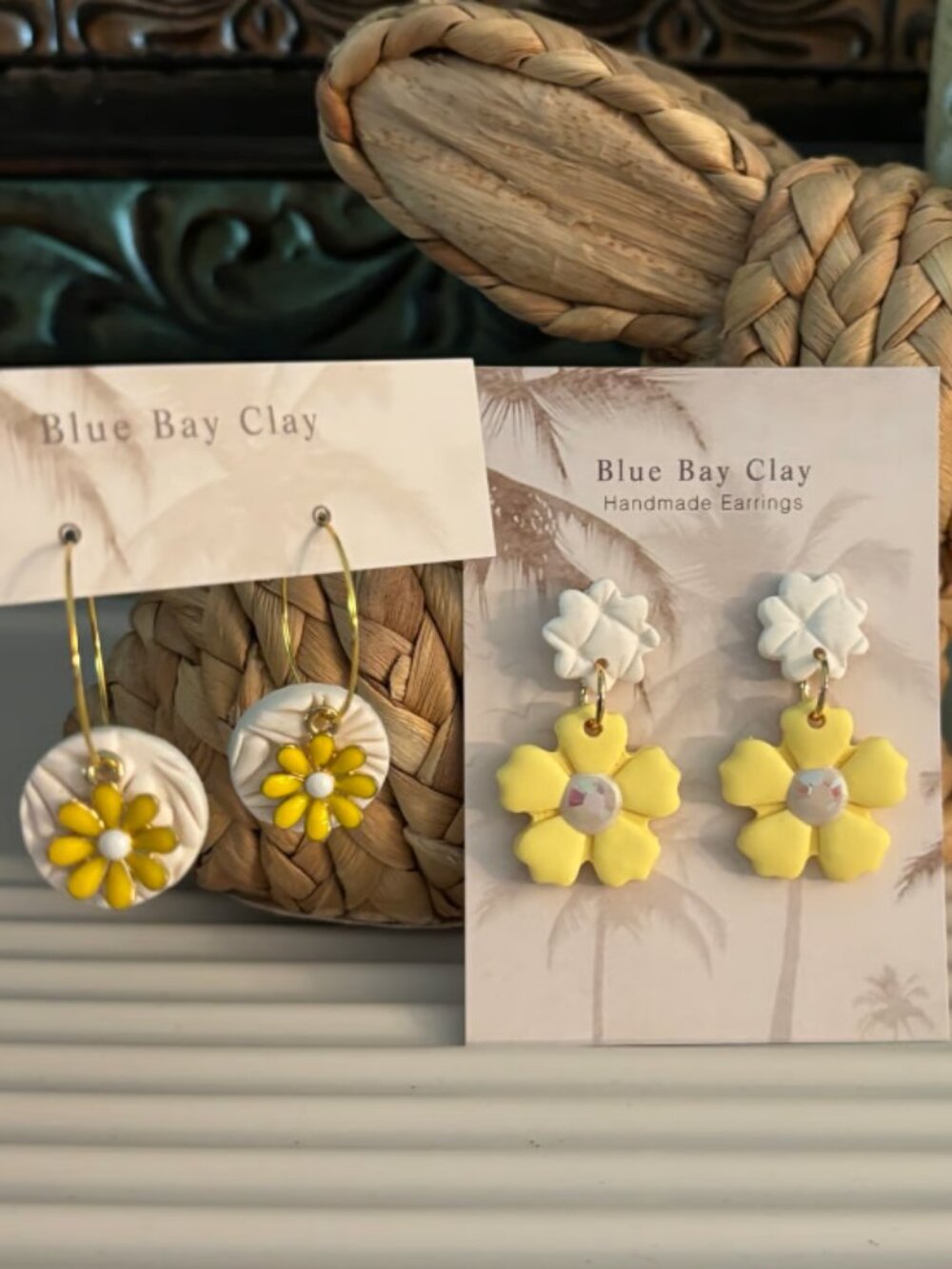Set of 2 Yellow Flower Polymer Clay Earrings